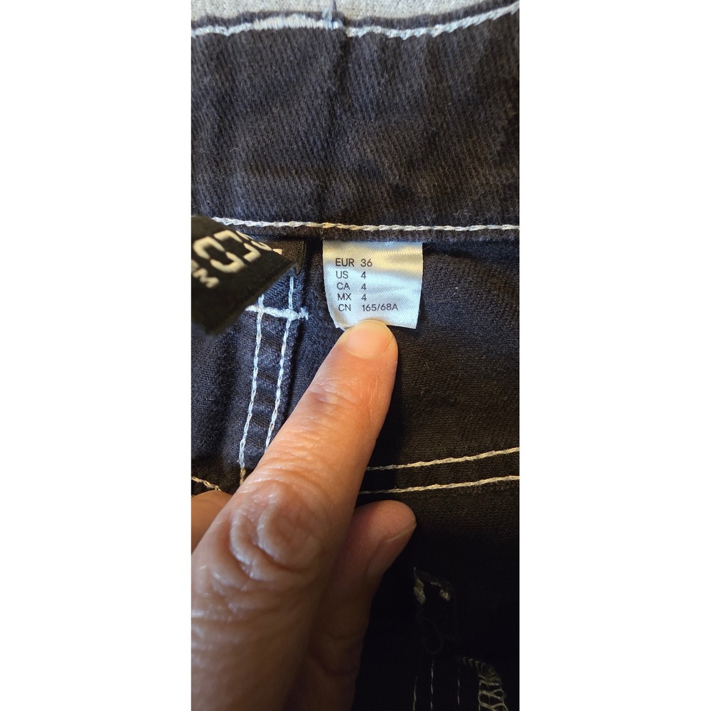 HM Divided Black Cargo Pants White Contrast Stitch Wide Leg Utility Jeans Size 4 - Picture 7 of 11